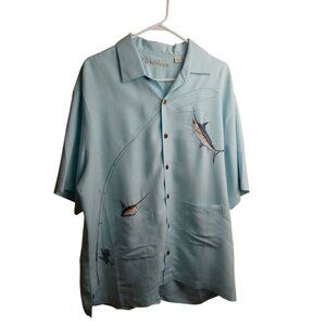 Caribbean men's blue fishing Hawaiian button up, size XL